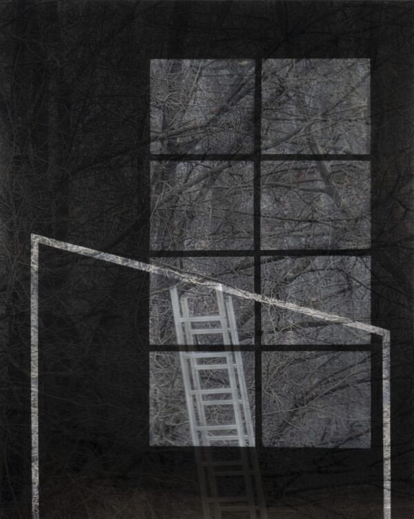 Gertrud Weiss-Richter, Balancieren am schmalen Grat, 2026, Acryl auf Leinwand hinter Fotodruck auf Acrylglas,150 x 120 cm, Foto: Ferdinand Neumüller