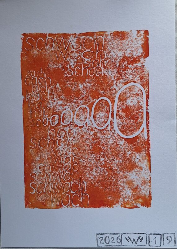 Hans Steinbach, Schwach, 2026, Linoldruck auf Papier, Edition 20, 21 x 29,5 cm
