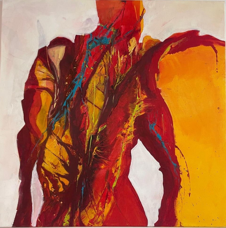 Barbara Moser, Body Language, 2025, Acryl auf Leinen,100 x 100 cm