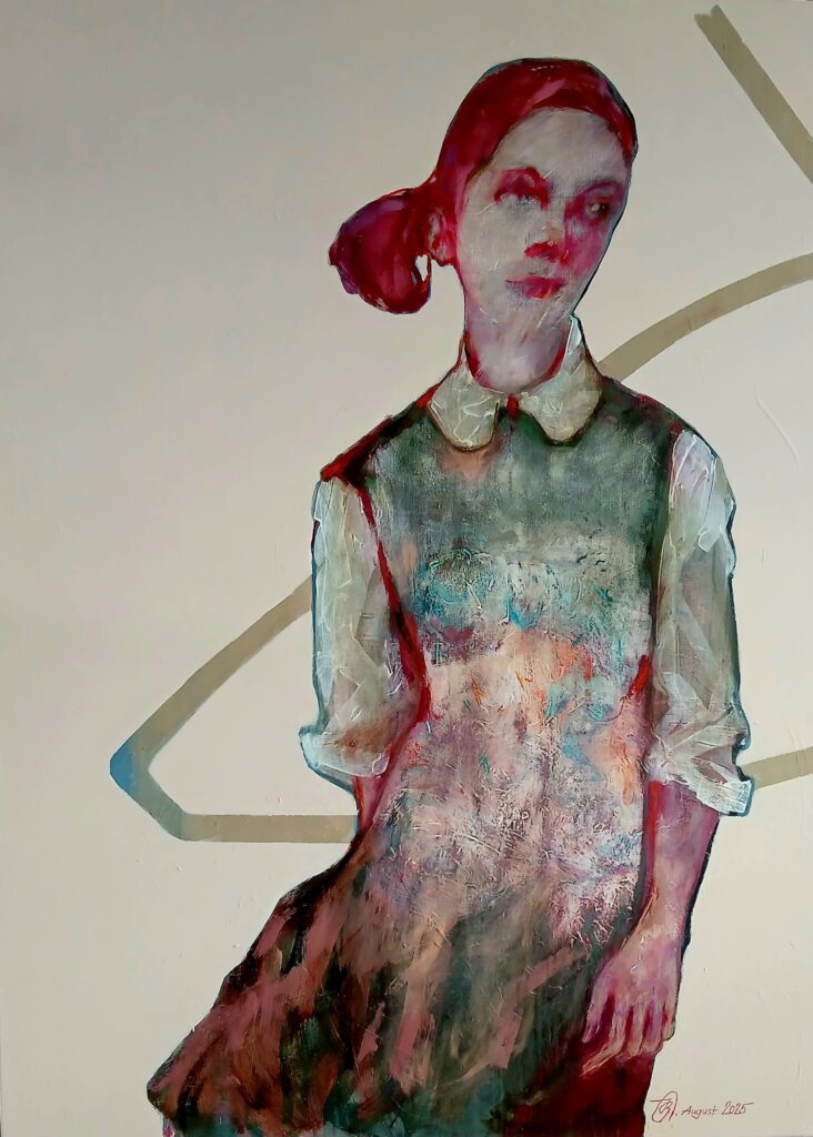 Brigitte Kranz, Gedankenschleife, 2025, Pigmentmischtechnik auf Leinen, 145 x 105 cm, Foto: Brigitte Kranz