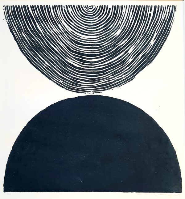 Ilse Menschick-Hartlieb, Kosmische Berührung, 2026, Holzschnitt auf Papier