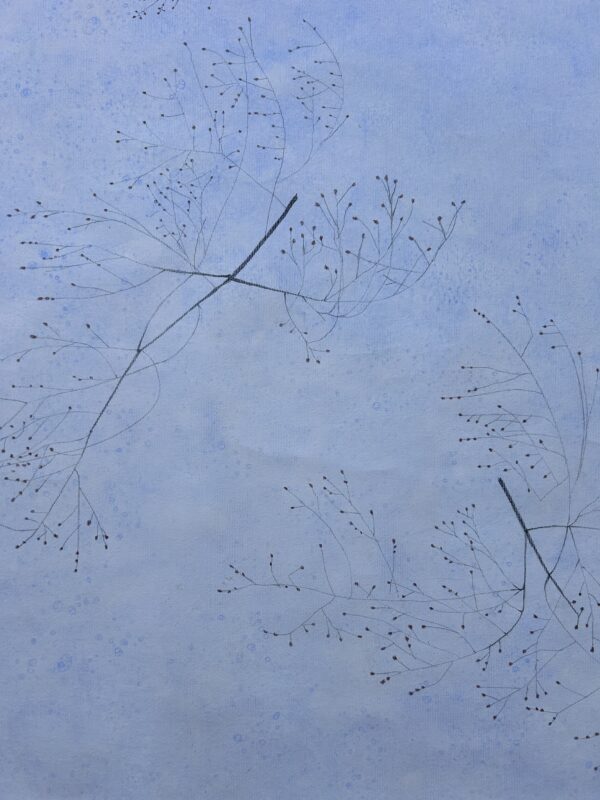 JACOPYI, the seeds and hopes. pale blue. (Detail), 2024/26, Mixed Media auf Leinwand, mehrteilig, gesamt ca. 100 x 100 cm, Foto: Luise Kloos
