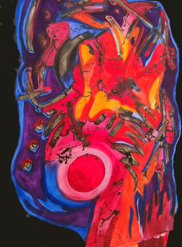 Larissa Tomassetti, GO coming to Earth (aus der Serie: GrowingOut), 2026, Mischtechnik auf Leinwand, 320 x 210 cm