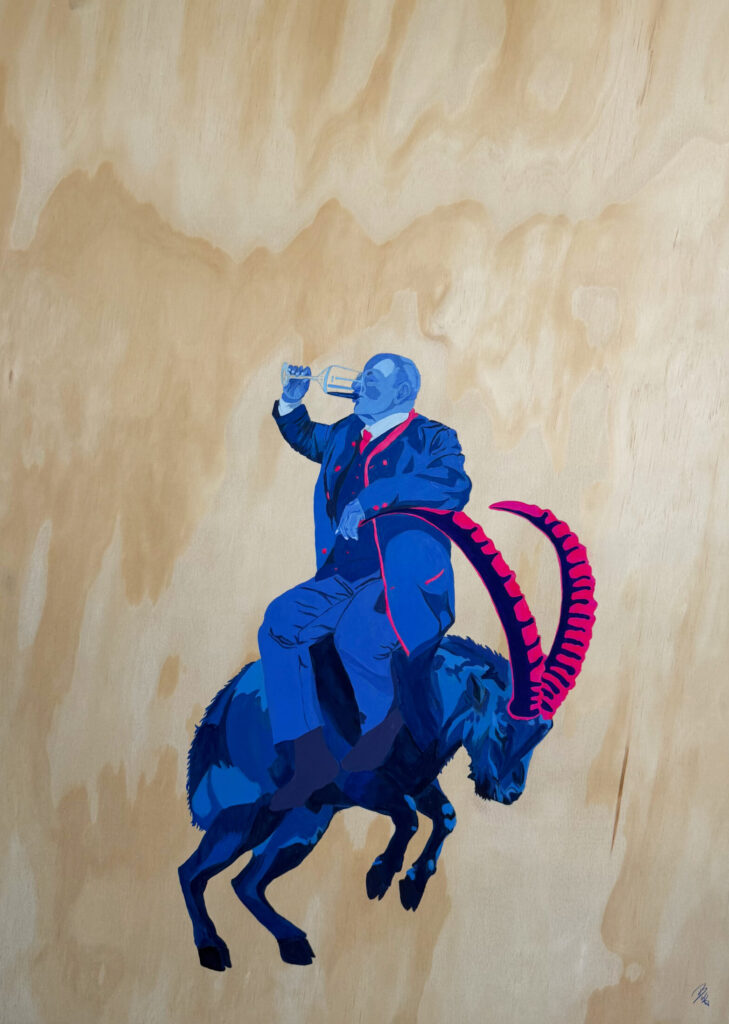 Bianka Mitka, Kärntner Cowboy, 2026, Acryl auf Holz, 84 x 60 cm