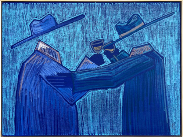 Bianka Mitka, Auf an Spritzer gången…, 2026, Acryl und Ölpastell auf Leinwand, 60 x 80 cm
