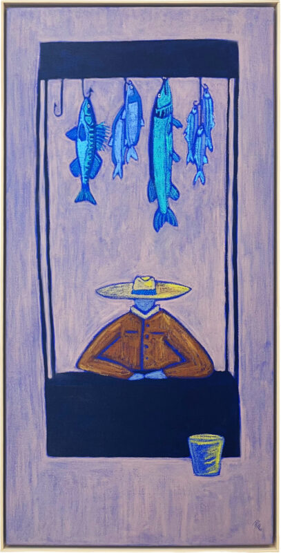 Bianka Mitka, Wörtherseefischer, 2026, Acryl und Ölpastell auf Leinwand, 50 x 100 cm