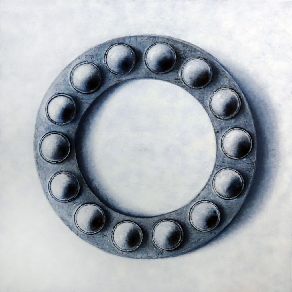 Richard Kaplenig, KL-05/25, 2025, Öl auf Papier auf Leinwand, 150 x 150 cm